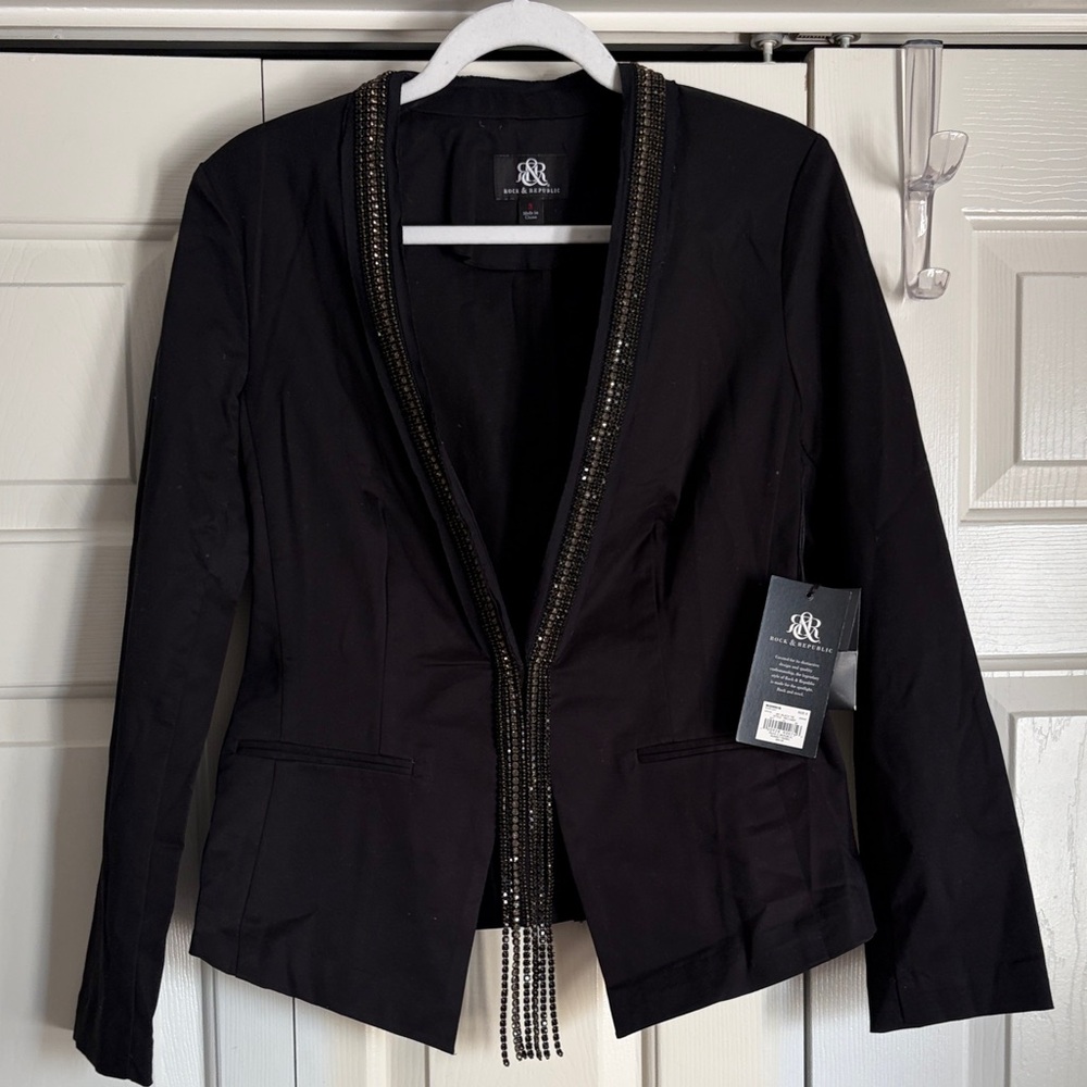 Rock & Republic Black Blazer with Gold Beaded Trim
